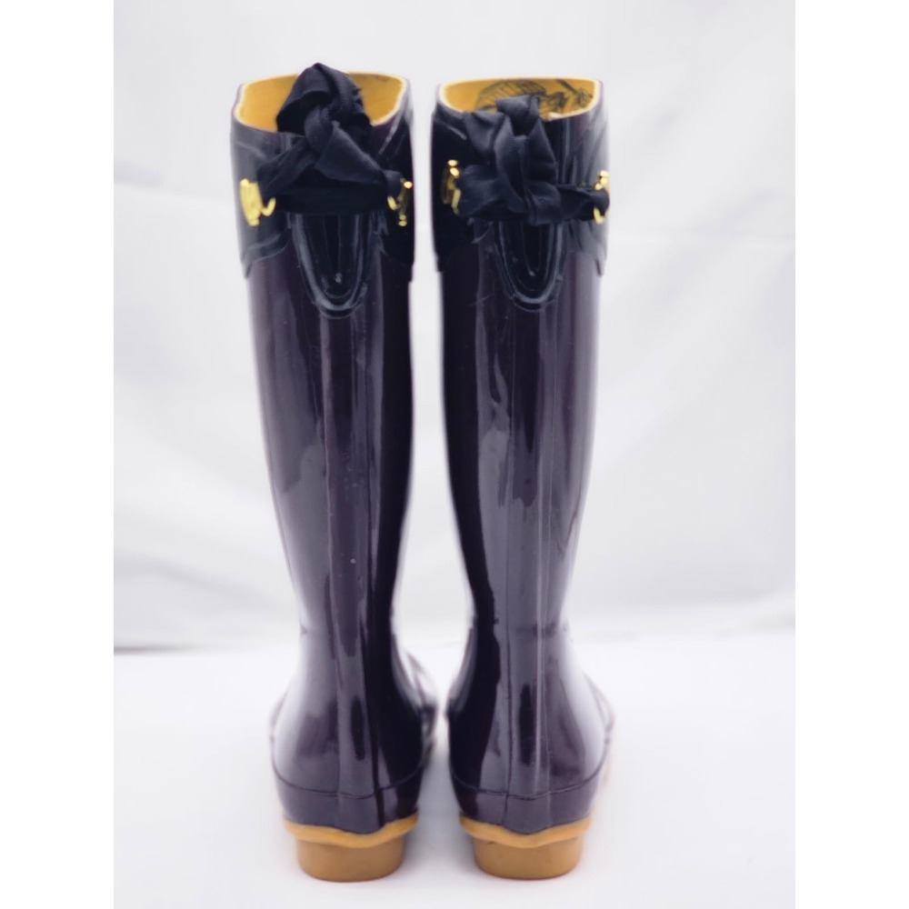 Joules Evedon Rain Boots Women Size 7 Purple Good Glossy Ribbon Back JOU300-01 - Picture 3 of 10
